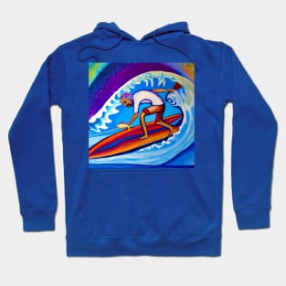 Surfer catching a wave and a fish Hoodie